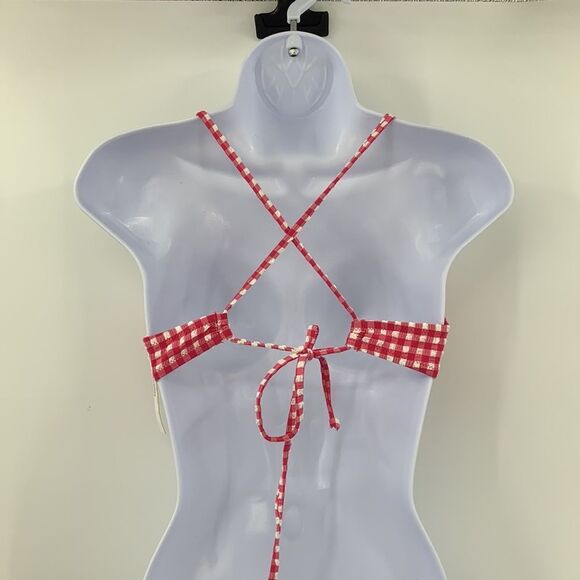 Loft Gingham Bikini Top Sz L Pink &‎ White NWT - Picture 3 of 7